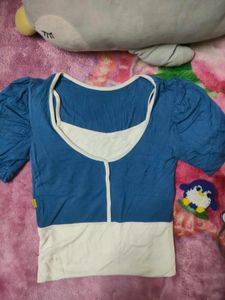 Retro Blue &amp; White Layered Top🪄
