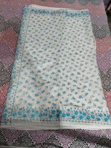 White Blue Floral Print Cotton Saaree🤍💙