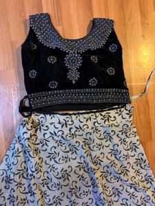 Elegant Embroidered Velvet Top &amp; Skirt Set