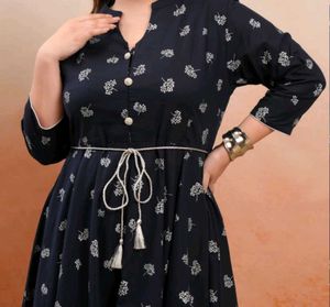 Stylish Dark Blue Floral Print Kurta