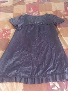 Elegant Navy Blue Gown with Embellished Neckline