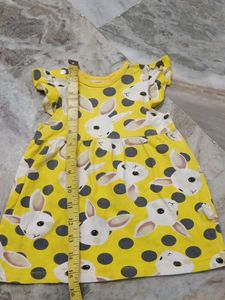 Cute Bunny Print Yellow Dress