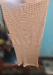MANGO Beige Crochet Fitted Midi Skirt