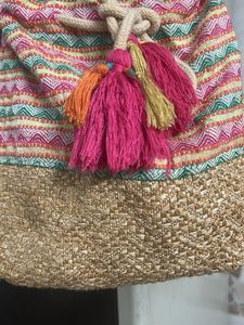 Striped Boho Tote Bag with Tassels