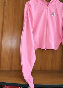 Pink Cropped Zipper Hoodie