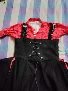 Cute Black Frock With Bright Red Neck Part.