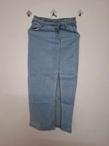 Light Wash Denim Maxi Skirt with Slit
