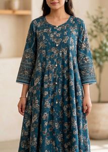 Teal Floral Georgette Kurti with Lining