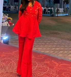 Elegant Red Kurta Set with Palazzo