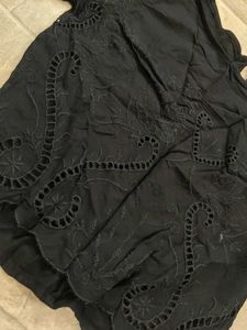 Black Embroidered Puff Sleeve Top