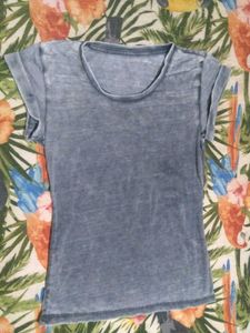 Blue T-Shirt with Cuffed Sleeves