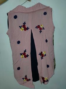 Embroidered Pink Sleeveless Kurta