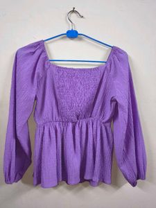 Purple Textured Square Neck Peplum Top