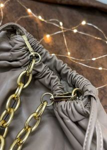 Chic Ruched Clutch with Gold Chain