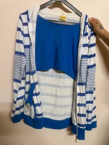 Striped Hoodie With Blue Top