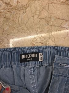 Light Wash Denim Cargo Joggers