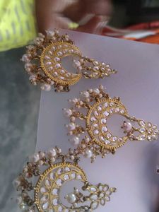 Pearl Kundan Chandbali Earrings
