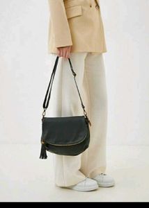 Stylish Black genuine Leather Bag with T