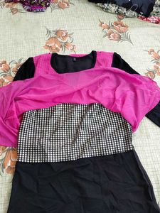 Chic Pink &amp; Black Kurta Set