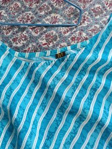 Blue Jaipuri print kurta with white pant