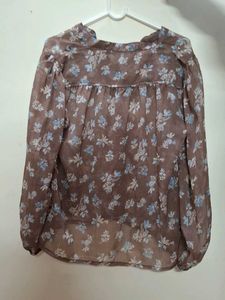 Sheer Floral Button-Up Blouse