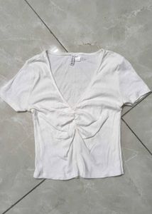 White V-Neck Twist Front Top