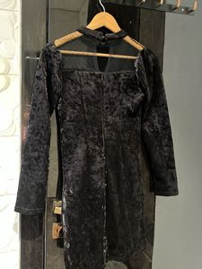 Black Velvet Mesh Detail Dress