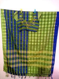 Saree With Embroidery Stitched Blouse