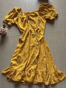 Yellow Floral Puff Sleeve Dress