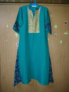 Teal Kurta with Sequined Yoke