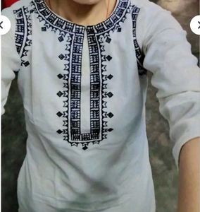 Embroidered off White Kurta