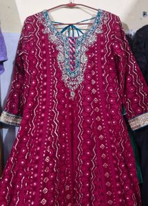 Elegant rani pink Embroidered Anarkali