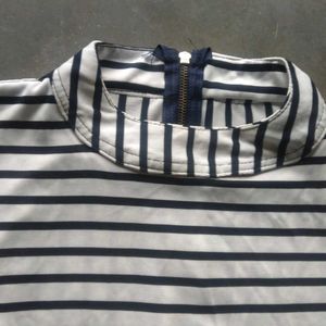 Striped High-Low Dress with Pom-Pom Trim