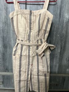 Striped Button-Up Midi Dress with Belt