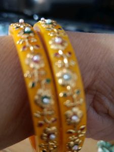 Ethnic Yellow &amp; Gold Floral Bangles