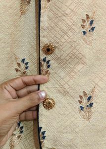 Cream Koti With Navy Blue Kurta &amp; Pajama