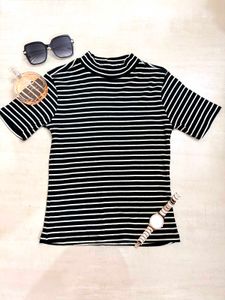 Striped Mock Neck T-Shirt