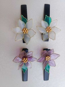 Handmade Floral Resin Hair Clips Set
