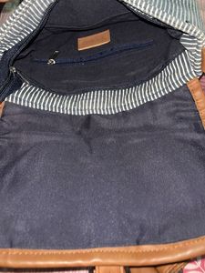 Striped &amp; Faux Leather Backpack