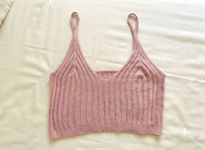 Pink Ribbed Knit Crop Top
