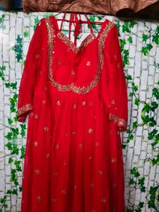 Red Ethnic Gown with Embellishments