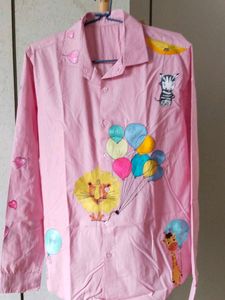 Cute Pink Cartoon Print Shirt