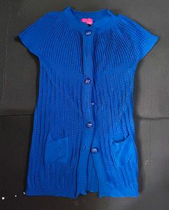Blue Knit Cardigan with Pockets