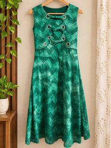 Green Tie-Dye Lace-Up Dress
