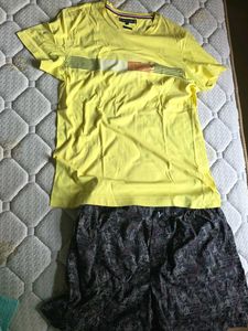 Men's Yellow Graphic T-Shirt with Shorts