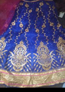 Embroidered Blue &amp; Red Lehenga Choli Set