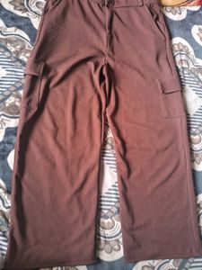 Brown Cargo wide leg Pant with 4 pockets