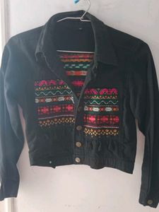 Boho Embroidered Black Denim Jacket