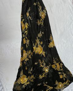 Elegant Black Floral Halter beaded Gown