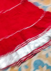 Red Tiered Kurta Set with Silver Accents